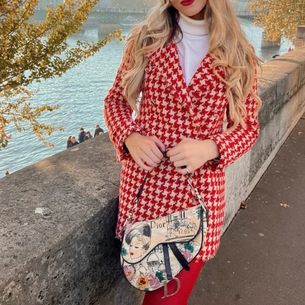Zara textured houndstooth coat red - Picture 5 of 14